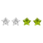 Journee Collection 1 Ct. T.w. Star-cut Cz Prong Set Stud Earrings Set In Sterling Silver - Light Green/white, Girl's