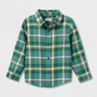 Toddler Boys' Long Sleeve Flannel Button-up Shirt - Cat & Jack Green