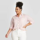 Women's Plus Size Striped Long Sleeve Relaxed Button-down Shirt - Universal Thread Pink 1x, Women's,