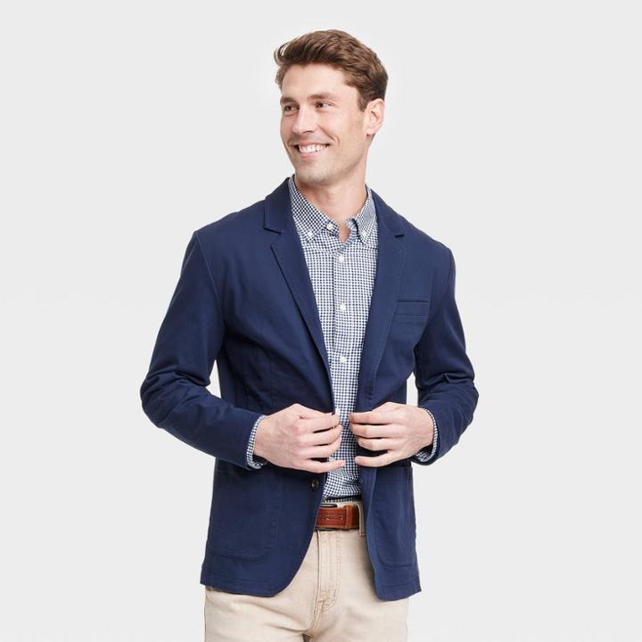 Men's Washed Cotton Blazer - Goodfellow & Co Navy Blue