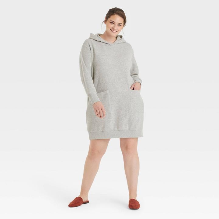 Women's Plus Size Long Sleeve Hoodie Dress - Who What Wear Gray