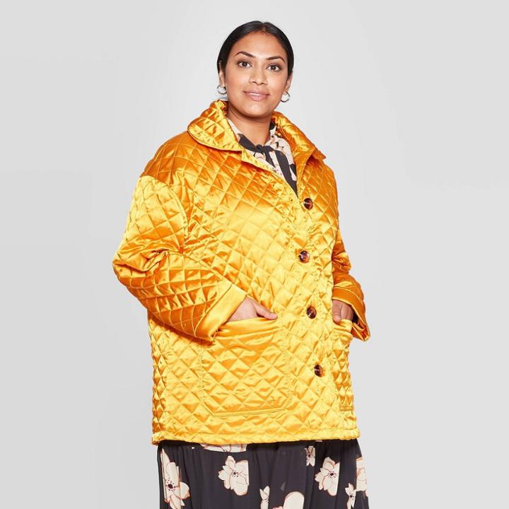 Women's Plus Size Long Sleeve Quilted Satin Jacket - Who What Wear Yellow 1x, Women's,