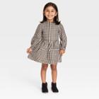 Toddler Girls' Plaid Long Sleeve Dress - Cat & Jack Black/cream