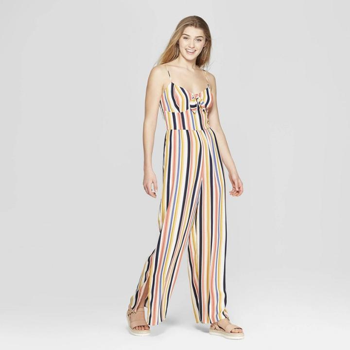 Women's Striped Strappy Front Tie Jumpsuit - Xhilaration Gold/navy