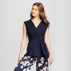 Women's Sleeveless Wrap Front Blouse With Metal Ring - Notations - Dark Blue