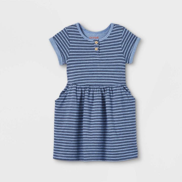 Toddler Girls' Striped French Terry Short Sleeve Dress - Cat & Jack Navy