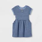 Toddler Girls' Striped French Terry Short Sleeve Dress - Cat & Jack Navy