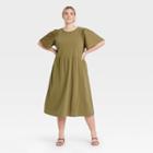 Women's Plus Size Angel Short Sleeve Smocked Knit Dress - Who What Wear Olive Green
