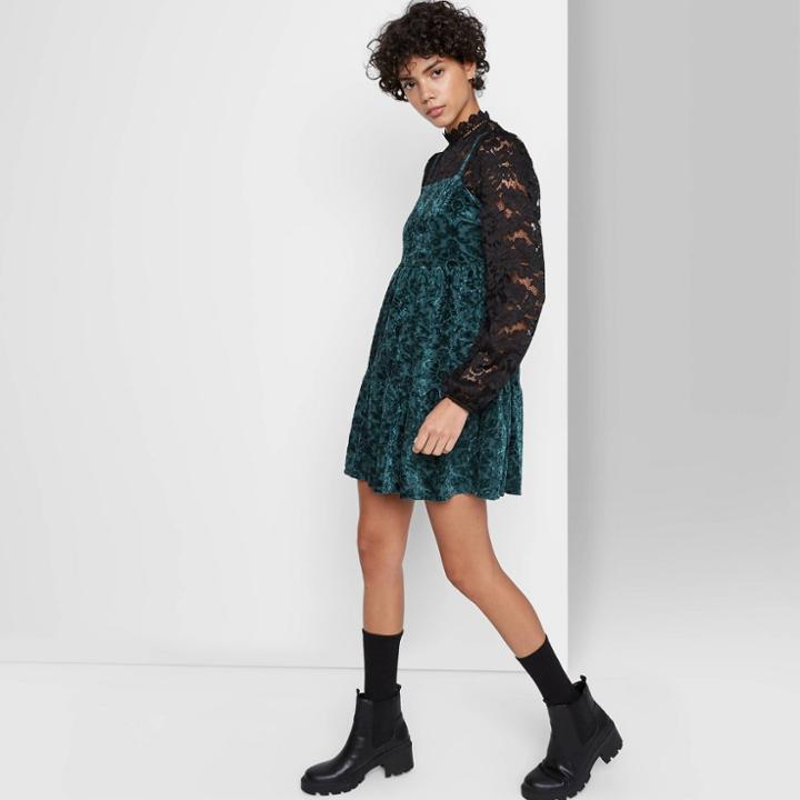 Women's Sleeveless Tiered Velvet Dress - Wild Fable Green