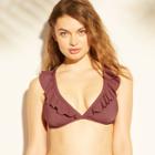 Women's Ribbed Ruffle Bralette Bikini Top - Shade & Shore Raisin