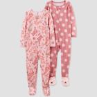 Carter's Just One You Baby Girls' 2pk Zoo Animals And Polka Dots Footed Pajama - Pink