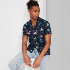 Men's Floral Print Short Sleeve Poplin Button-down Shirt - Original Use Blue