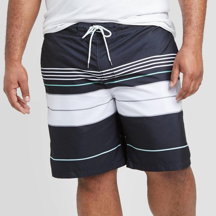 Men's Big & Tall 9 Striped Engineered Swim Shorts - Goodfellow & Co Black