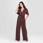 Women's Striped Short Sleeve Wrap Jumpsuit - Xhilaration Black Xxl, Black