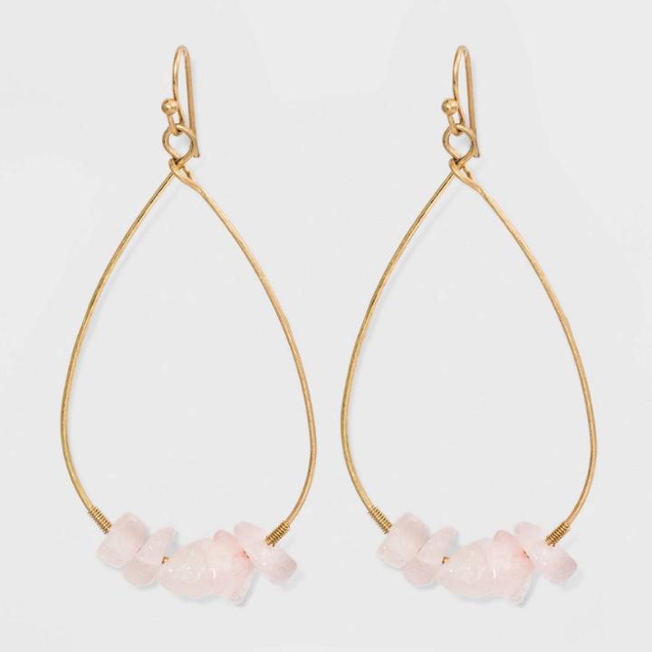 Semi-precious Rose Quartz Nugget Wire Teardrop Earrings - Universal Thread Pink, Women's