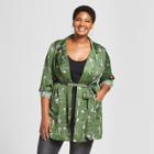Women's Plus Size Floral Print Blazer - Ava & Viv Green