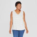 Women's Plus Size Striped V-neck Tank - Ava & Viv Black/cream