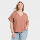 Women's Plus Size Short Sleeve Blouse - Universal Thread Blush Pink