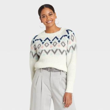 Women's Crewneck Sweater - A New Day Cream Fair Isle Xs, Ivory Fair Isle