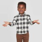Toddler Boys' Long Sleeve Buffalo Plaid Woven Shirt - Cat & Jack Black/white 12 M, Toddler Boy's, Size: