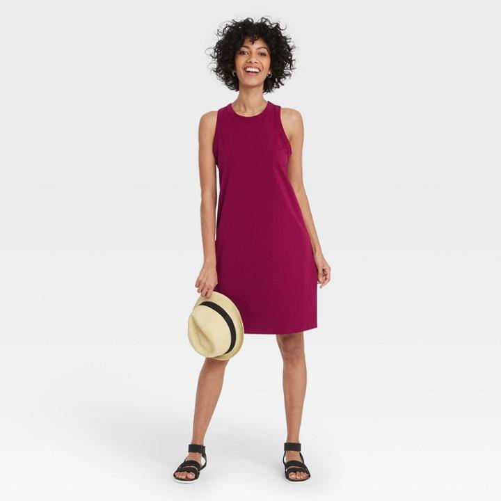Women's Knit Tank Dress - A New Day Burgundy