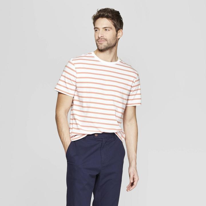 Men's Striped Standard Fit Short Sleeve Novelty T-shirt - Goodfellow & Co Hearth Brown