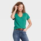 Women's Short Sleeve V-neck T-shirt - Universal Thread Dark Green