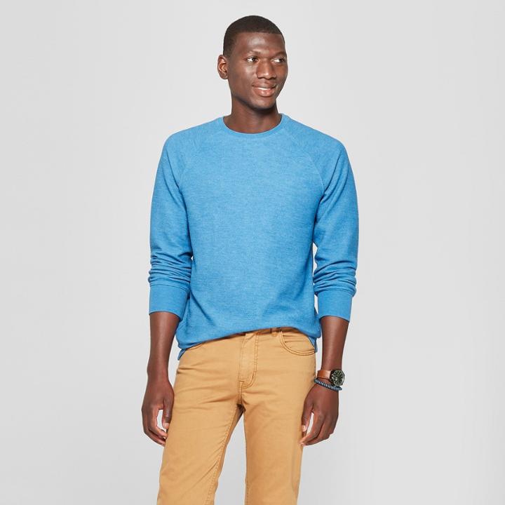 Men's Standard Fit Long Sleeve Textured Crew Neck Shirt - Goodfellow & Co Riviera Blue