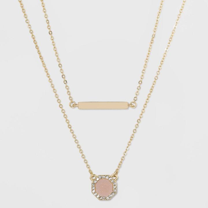 Sugarfix By Baublebar Gold Bar And Pendant Layered Necklace - Blush Pink, Girl's