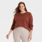 Women's Plus Size Long Sleeve Supima T-shirt - A New Day Brown