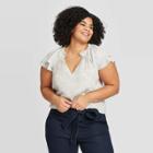 Women's Plus Size Leopard Print Short Sleeve V-neck Top - A New Day Gray 1x, Women's,