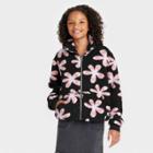 Girls' Printed High Pile Fleece Jacket - Art Class Black Floral