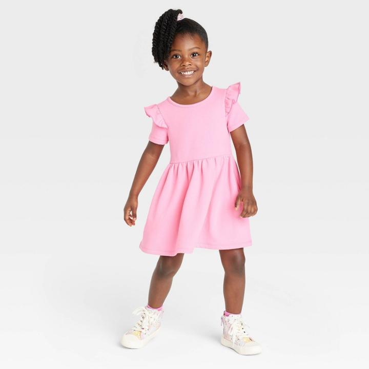 Toddler Girls' Ribbed Short Sleeve Dress - Cat & Jack Pink