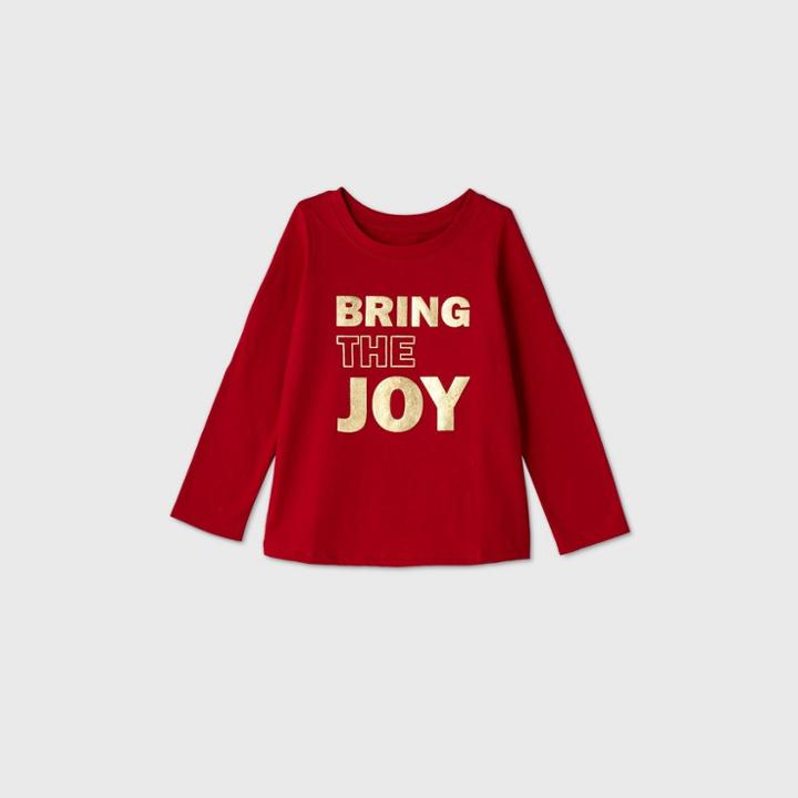 Toddler Girls' 'joy' With Shine Long Sleeve T-shirt - Cat & Jack Red