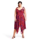 Plus Size Tropical Leaf Tie Strap Asymmetrical Hem Dress - Alexis For Target Orange/blue