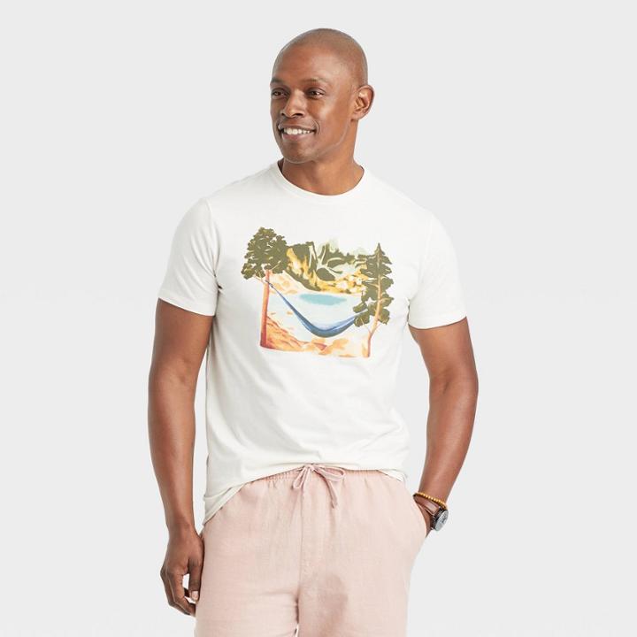 Men's Printed Graphic T-shirt - Goodfellow & Co Ivory/tree