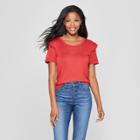 Women's Short Sleeve Ruffle Shoulder T-shirt - 3hearts (juniors') Red