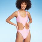 Women's Cheeky High Leg Monokini One Piece Swimsuit - Xhilaration Pink