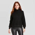 Women's Long Sleeve Turtleneck Sweater Trim T-shirt - A New Day Black
