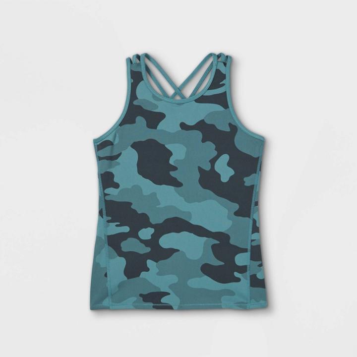 Girls' Racerback Tank Top - All In Motion Green/camo