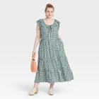 Women's Plus Size Ruffle Sleeveless Tiered Dress - Universal Thread Green Checkered