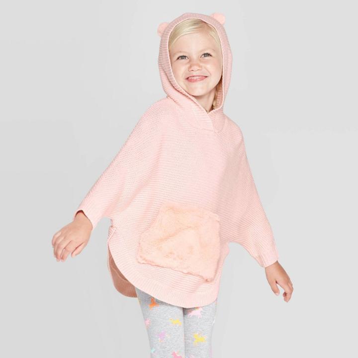Toddler Girls' Critter Poncho Sweater - Cat & Jack Light Pink 2t/3t, Toddler Girl's,