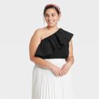 Women's Plus Size One Shoulder Ruffle Top - A New Day Black