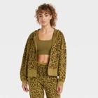 Women's Leopard Print Full Zip French Terry Acid Wash Hooded Sweatshirt - Joylab Dark Green
