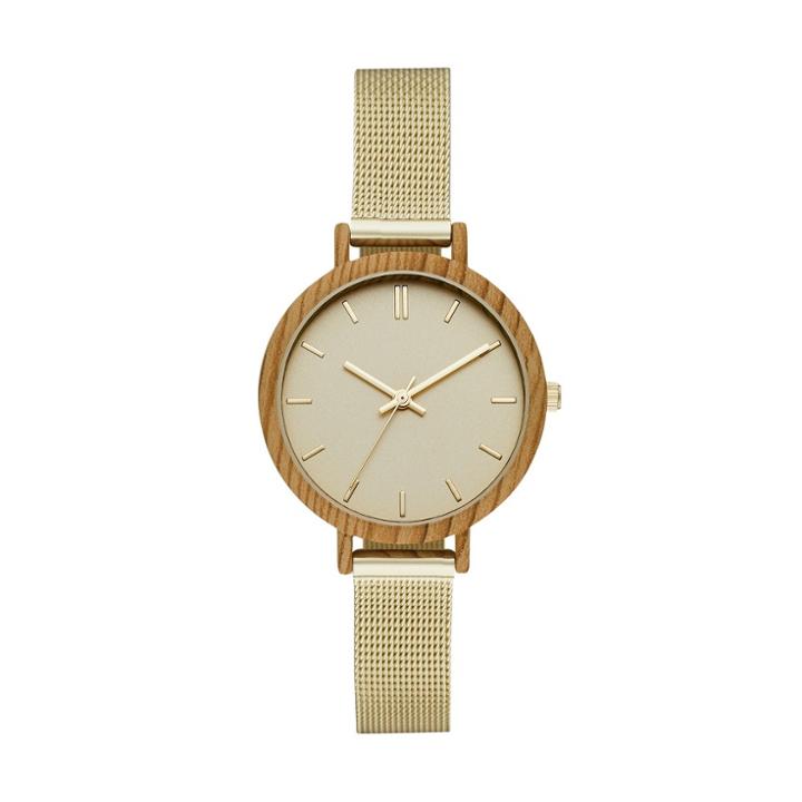 Target Women's Mesh Strap With Wood Finish Case Watch - A New Day Gold