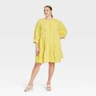 Women's Plus Size Bishop 3/4 Sleeve Dress - Who What Wear Yellow Leopard Print