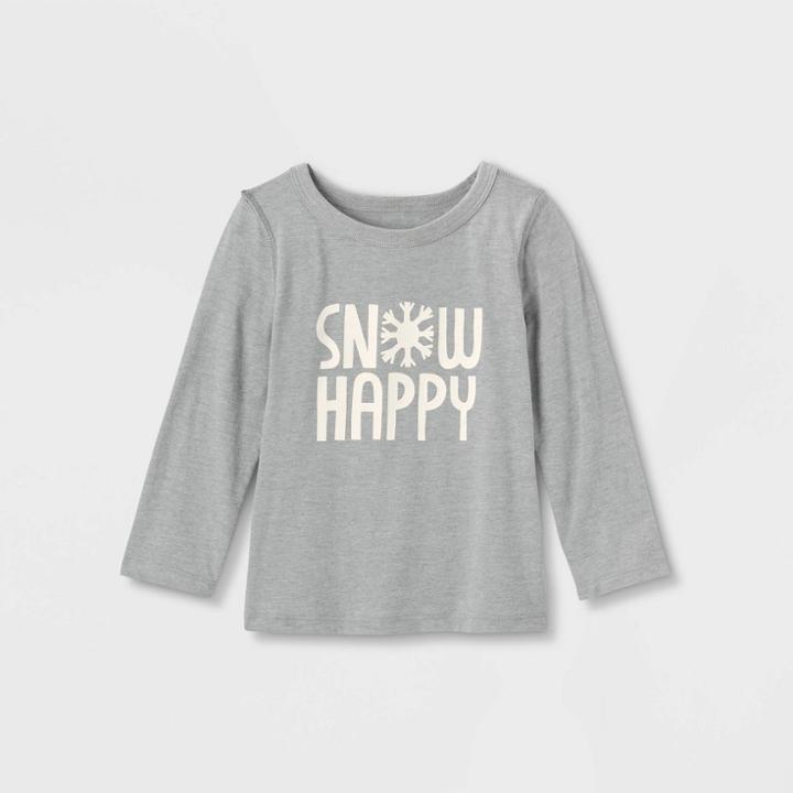Toddler Adaptive 'snow Happy' Long Sleeve Graphic T-shirt - Cat & Jack Gray