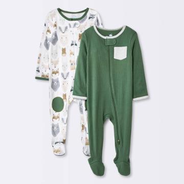 Baby 2pk 'little Cub' Elevated Sleep N' Play With Hat - Cloud Island Olive Green