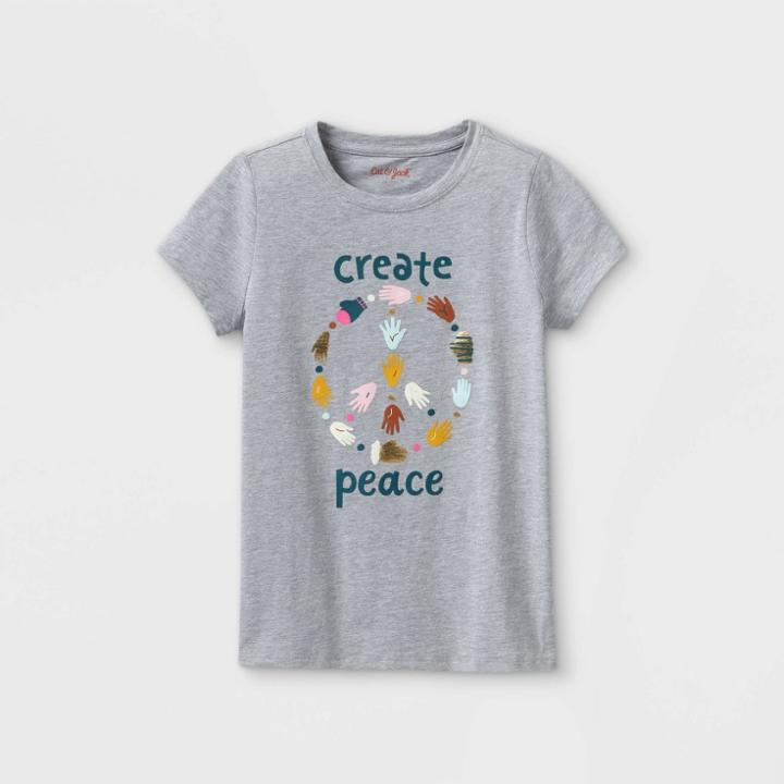 Girls' 'create Peace' Short Sleeve Graphic T-shirt - Cat & Jack Heather Gray