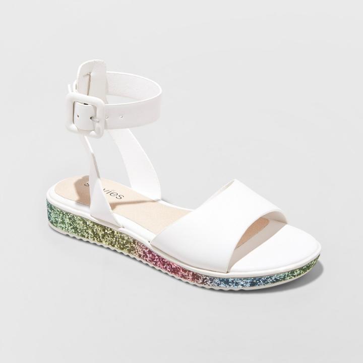 Girls' Glitter Ankle Strap Sandals - Stevies White